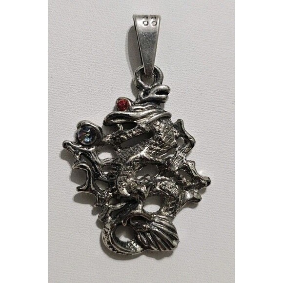 Sterling Silver Dragon Pendant Charm 925 With Stones